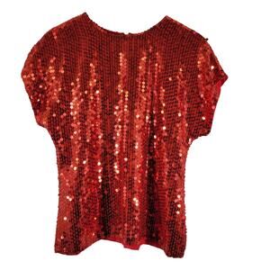 Valerie Stevens Pure Silk Sequine Blouse Top Womens Medium Red Holiday Party
